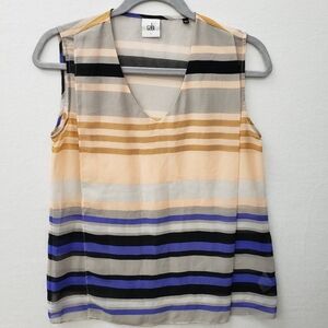 Cabi Womens S Wrap Tank Top Sleeveless Gray Peach Blue Stripe Underline #3273